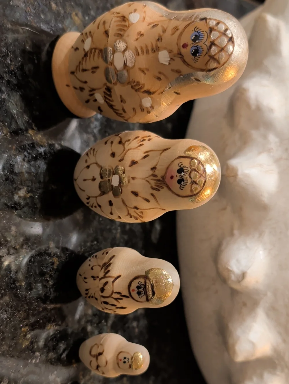 Hand-Painted Beige Matryoshka-Style Bird Toy
